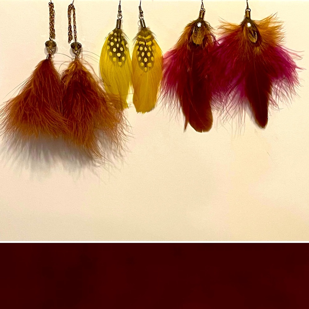 Three Pairs of Faux Feather Earrings